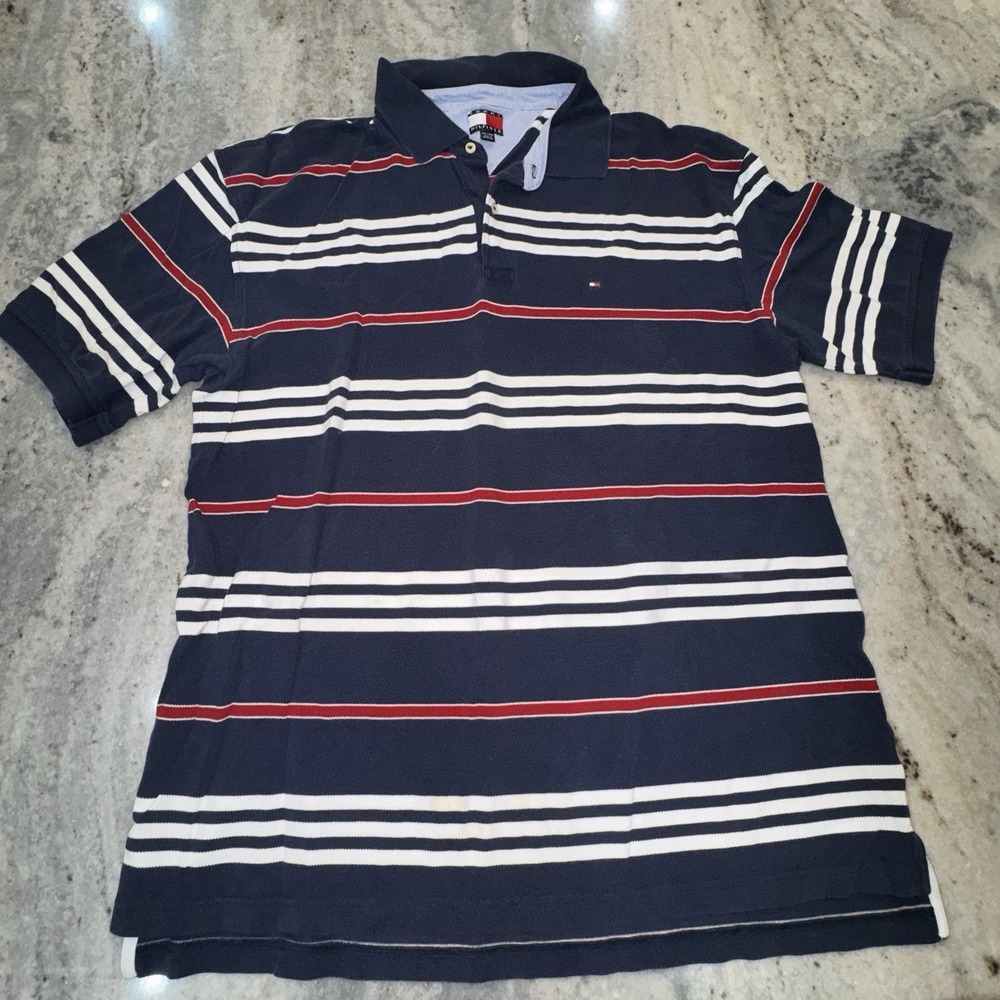 Vintage‎ Tommy Hilfiger XXL 2005 Polo Red White Blue Striped Preppy Frat Y2K